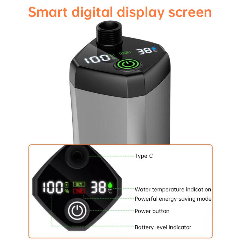 Kit de chuveiro portátil para uso externo, bomba de água recarregável de 6000mAh com visor para camping e banho de animais de estimação.