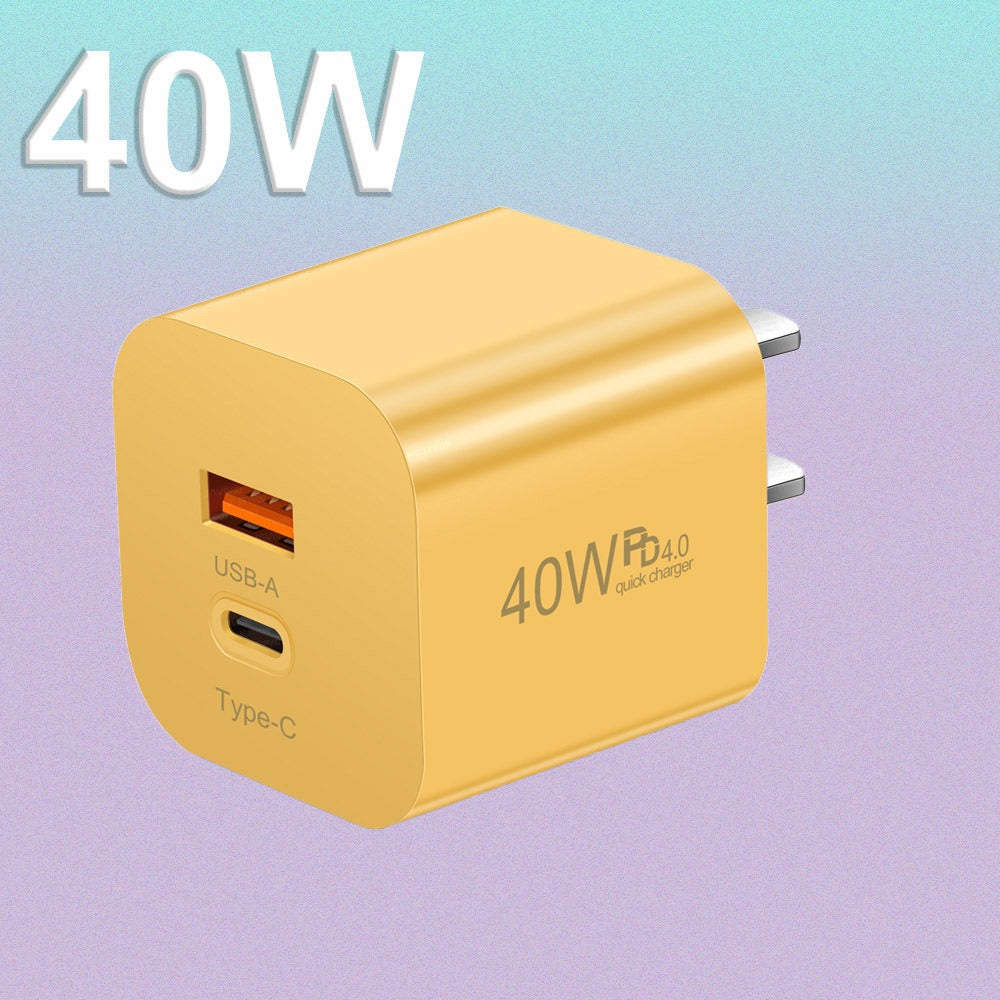 Carregador rápido para celular PD40W com porta USB-C e adaptador de velocidade padrão europeu, americano e britânico.