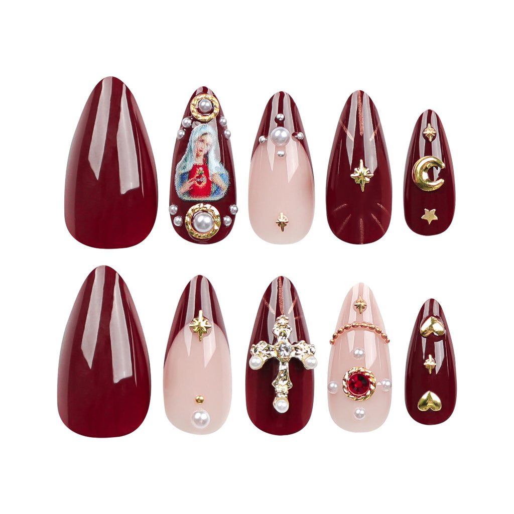 Unhas postiças populares na Europa e nos Estados Unidos, com design de unhas cruzadas, brilhantes e com efeito diamante.
