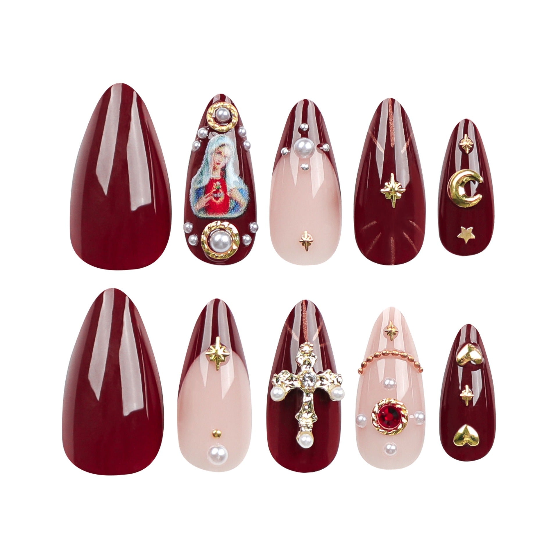 Unhas postiças populares na Europa e nos Estados Unidos, com design de unhas cruzadas, brilhantes e com efeito diamante.