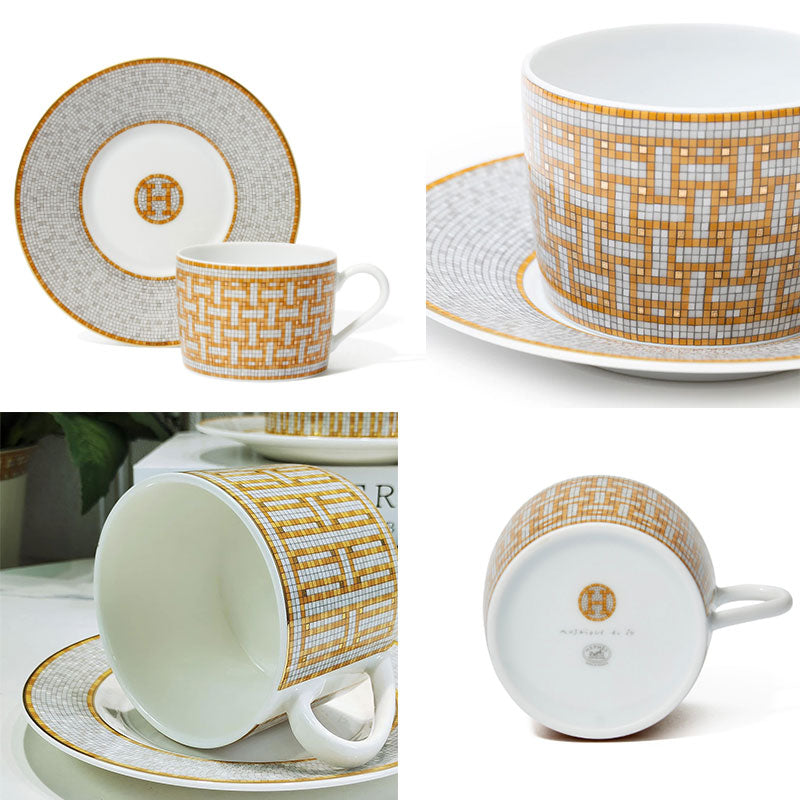 Conjunto de xícaras de café e pires em porcelana fina estilo europeu, conjunto de xícaras de chá com colheres para chá da tarde, para uso doméstico e no escritório.