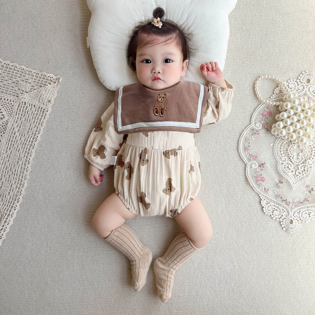 Macacão infantil de primavera/outono adorável, perfeito para bebês a partir dos 100 dias de idade, ideal para passeios e para engatinhar.