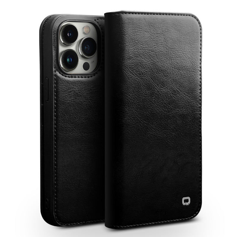 Capa de couro com aba, adequada para iPhone 16 Pro Max, compatível com Apple 15 e 13, com compartimento para cartão.