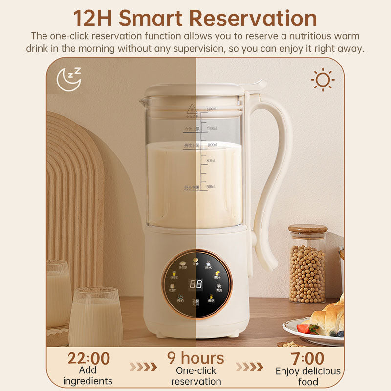 Máquina de leite vegetal, sucos e leite de soja de 1,4L com 16 lâminas para bebidas à base de plantas, aveia, amêndoas, grãos e outras bebidas.