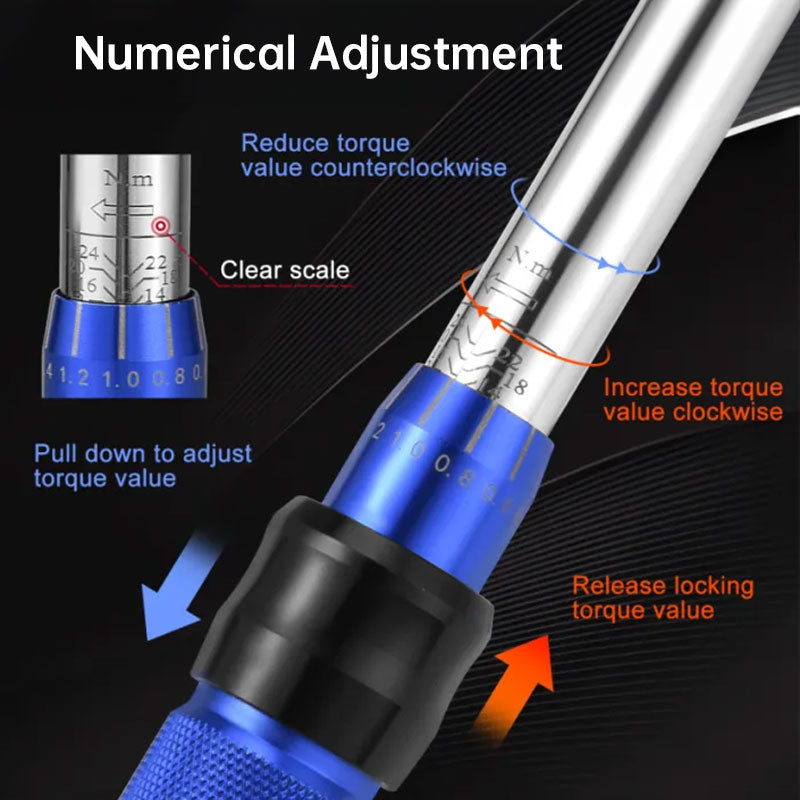 Jogo de 15 chaves de torque para bicicleta, catraca ajustável de alta precisão com torque predefinido de 2 a 24 Nm e encaixe de 1/4".