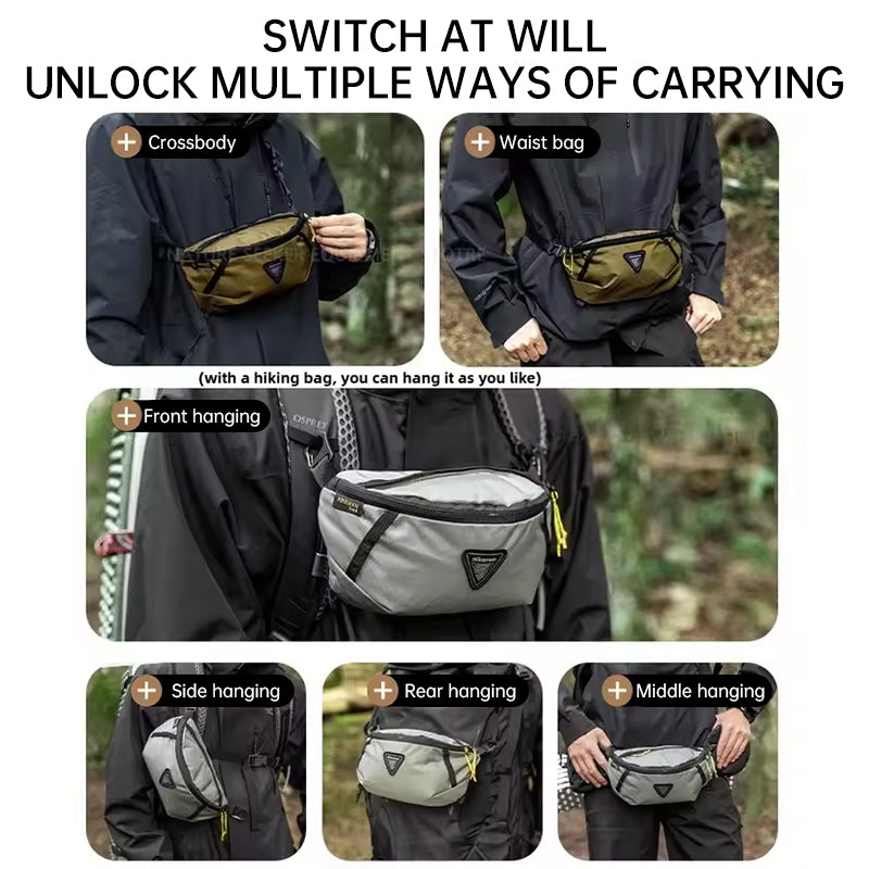 Bolsa de cintura Hikeman, para esportes ao ar livre, expande-se como mochila, leve para viagens/trilhas.