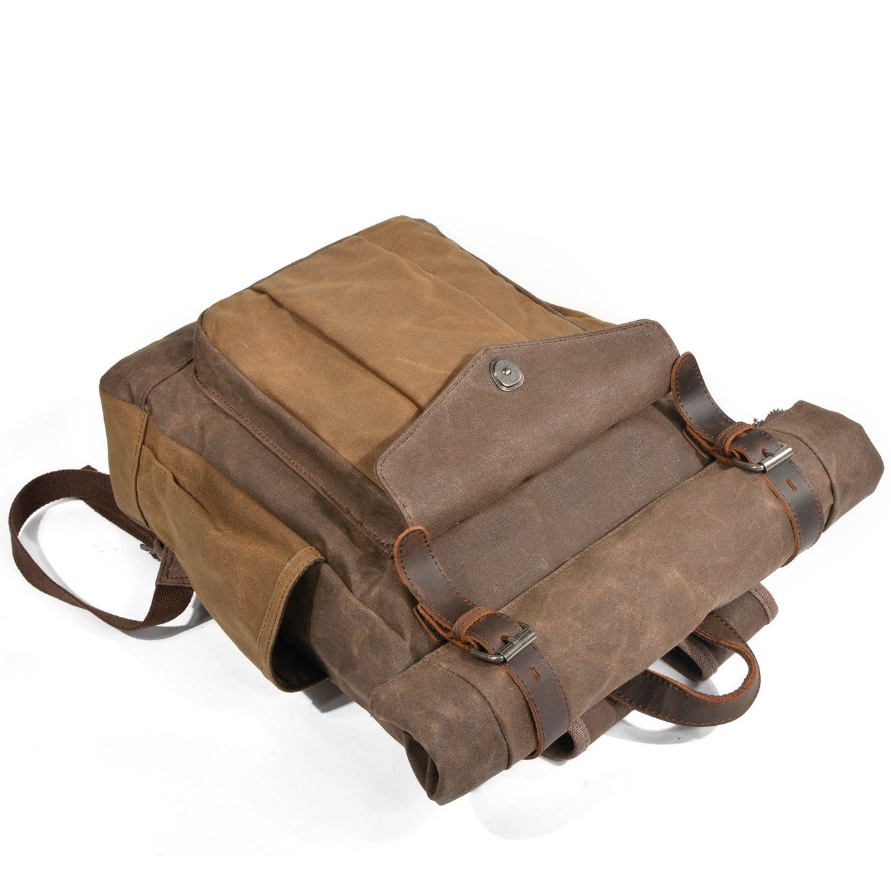 Mochila masculina de lona encerada, ideal para caminhadas ao ar livre, com grande capacidade, impermeável e para uso casual.
