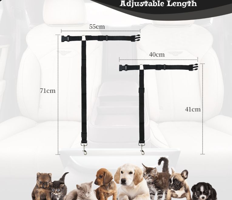 Cinto de segurança para animais de estimação com anel, guia ajustável para assento traseiro de carro, ideal para viagens seguras.