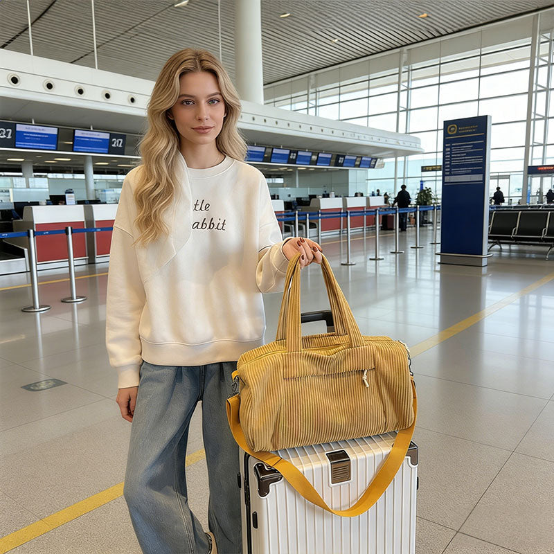 Bolsa transversal esportiva de alta capacidade, cor sólida e portátil, com alça ajustável, unissex, em veludo cotelê.