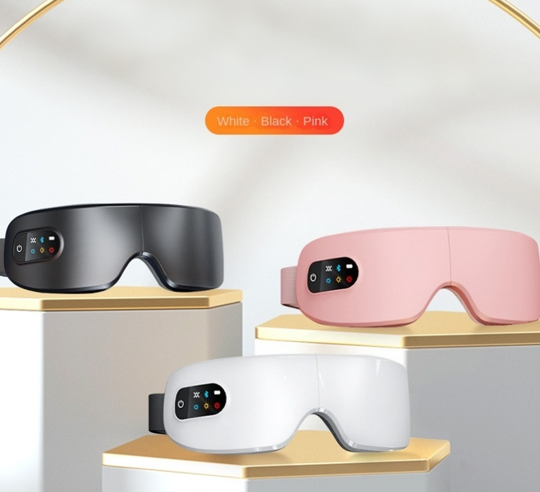 Aparelho de massagem ocular com terapia de calor e vibração, máscara ocular dobrável e recarregável para uso doméstico.