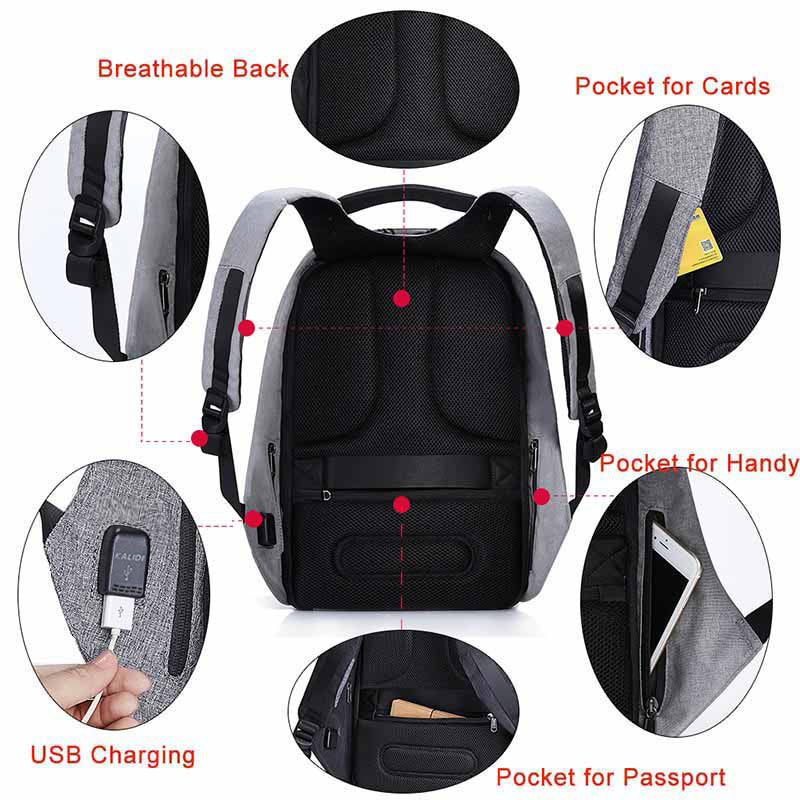 Mochila impermeável para laptop masculino de 15 polegadas, multifuncional, antifurto, com carregamento USB, ideal para viagens e escola.