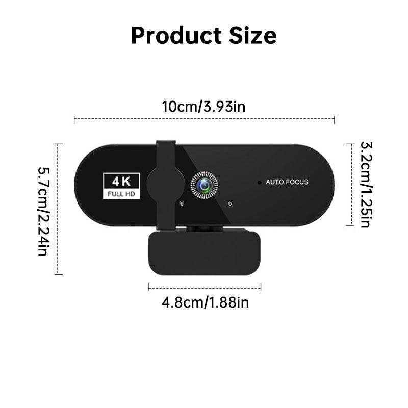 Mini Webcam USB 4K com Microfone, Câmera HD com Foco Automático para PC e Laptop, Câmera de Conferência 2K/1080P a 30fps