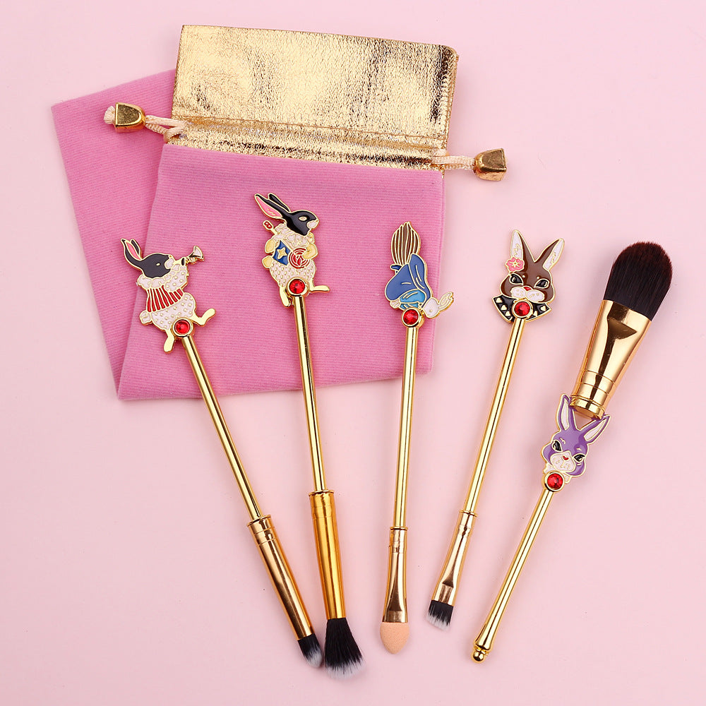 Pincel de Maquiagem Midi Fox Mr. White Rabbit Alice Metal Design Original para Sombra, Blush e Iluminador