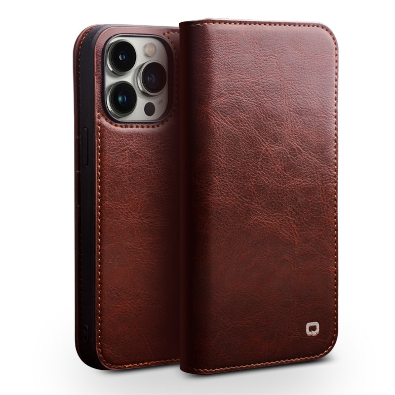 Capa de couro com aba, adequada para iPhone 16 Pro Max, compatível com Apple 15 e 13, com compartimento para cartão.