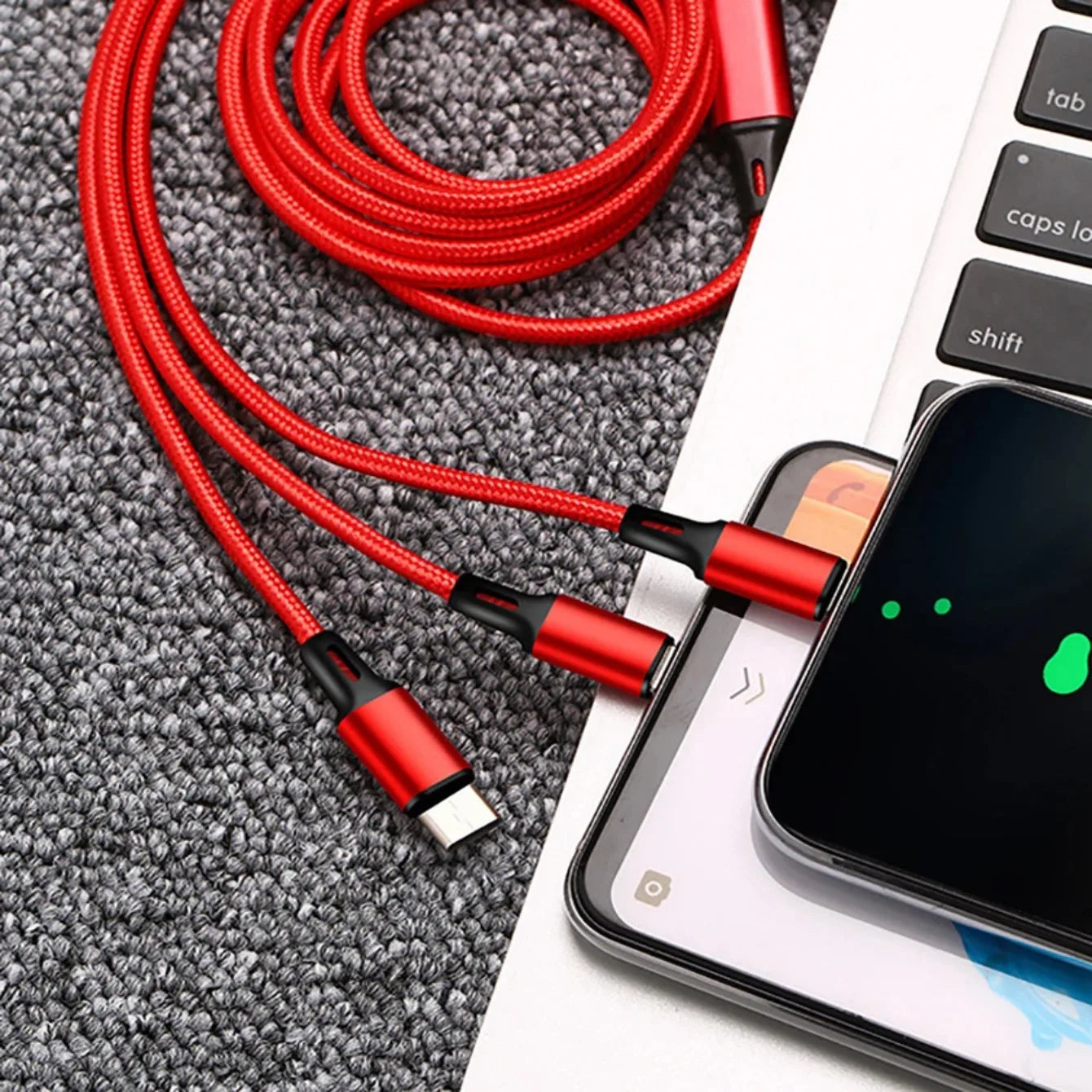 Cabo de carregamento de 1,2 m, 3 em 1, USB tipo C, cabo multiportas micro USB para iPhone 15, 14 Pro Max, Samsung Galaxy, Xiaomi 12.