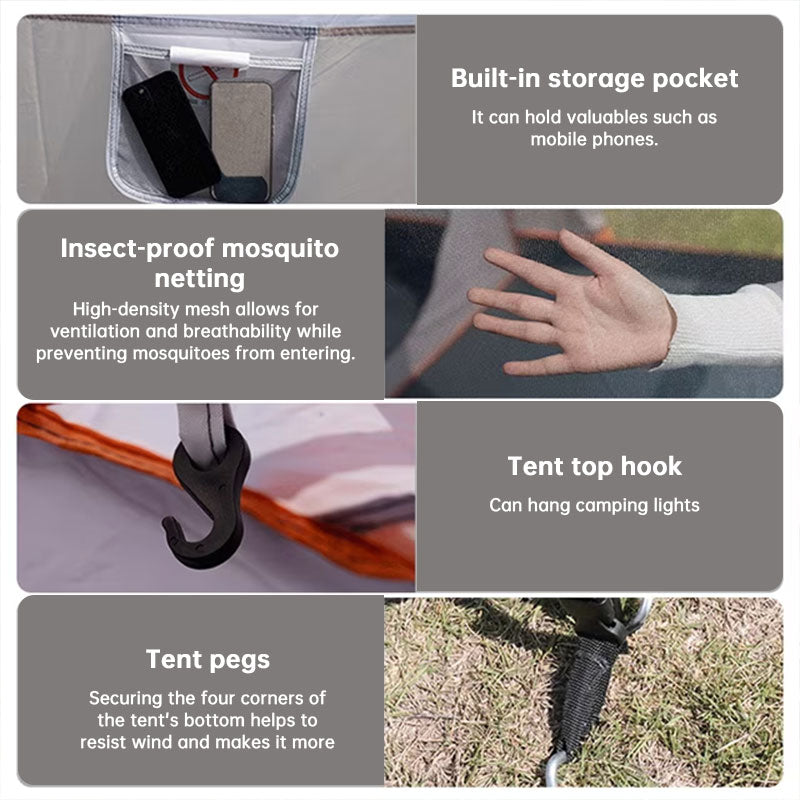 Barraca de camping familiar tipo túnel, com 2 quartos e camada dupla, para 3 a 12 pessoas. Impermeável, resistente ao vento e aos raios UV, ideal para trilhas e acampamentos ao ar livre.