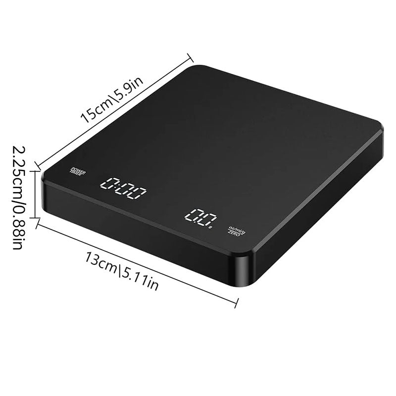 Balança de café de alta precisão 3kg/0,1g com temporizador - Recarregável via USB, à prova d'água, com visor LED, ideal para espresso e métodos de preparo por gotejamento.