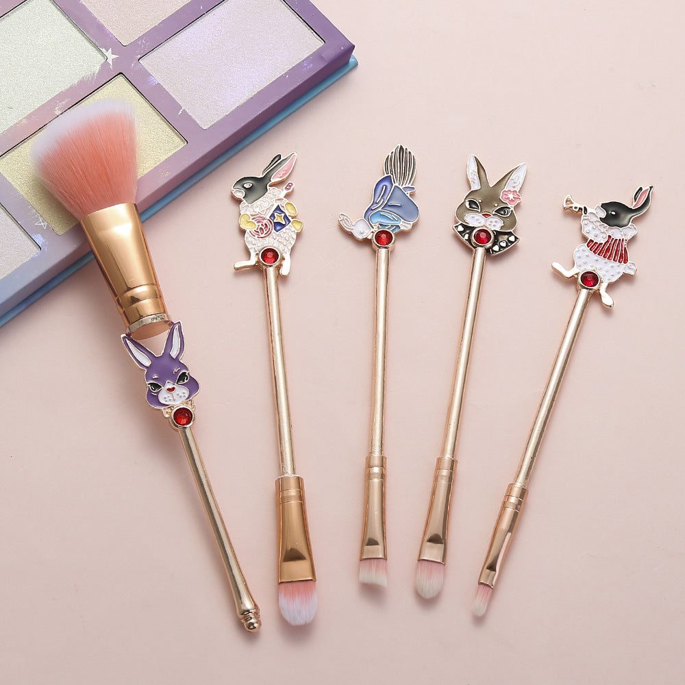 Pincel de Maquiagem Midi Fox Mr. White Rabbit Alice Metal Design Original para Sombra, Blush e Iluminador