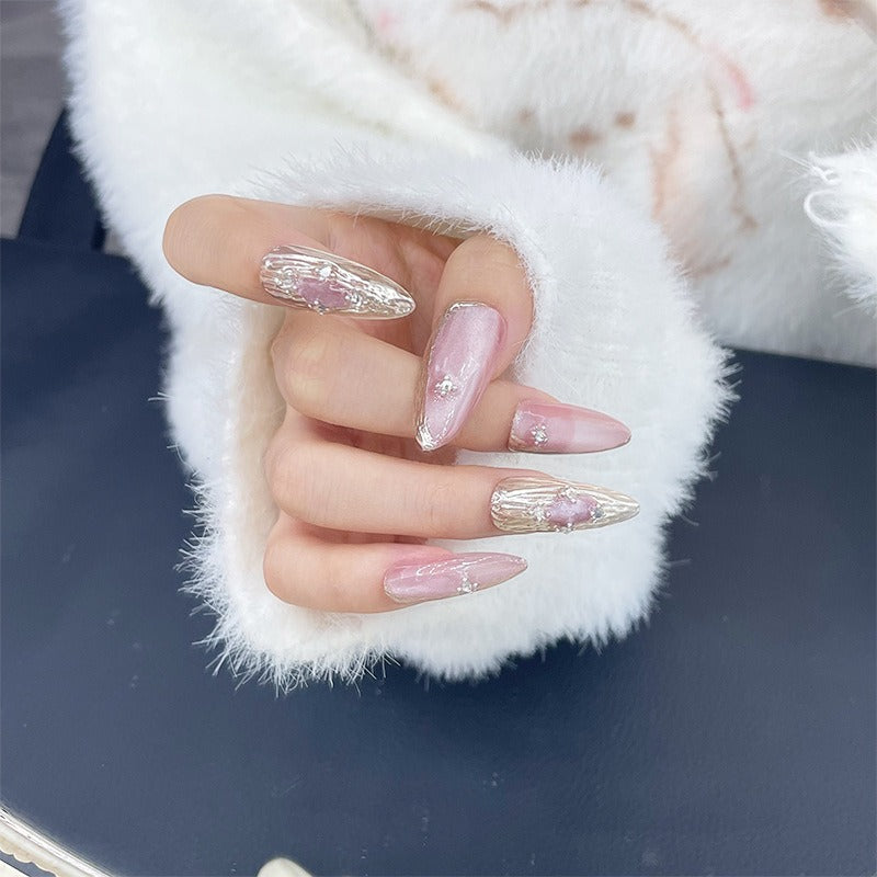 Manicure Outono e Inverno Cristal Olho de Gato Longo Pontiagudo Removível