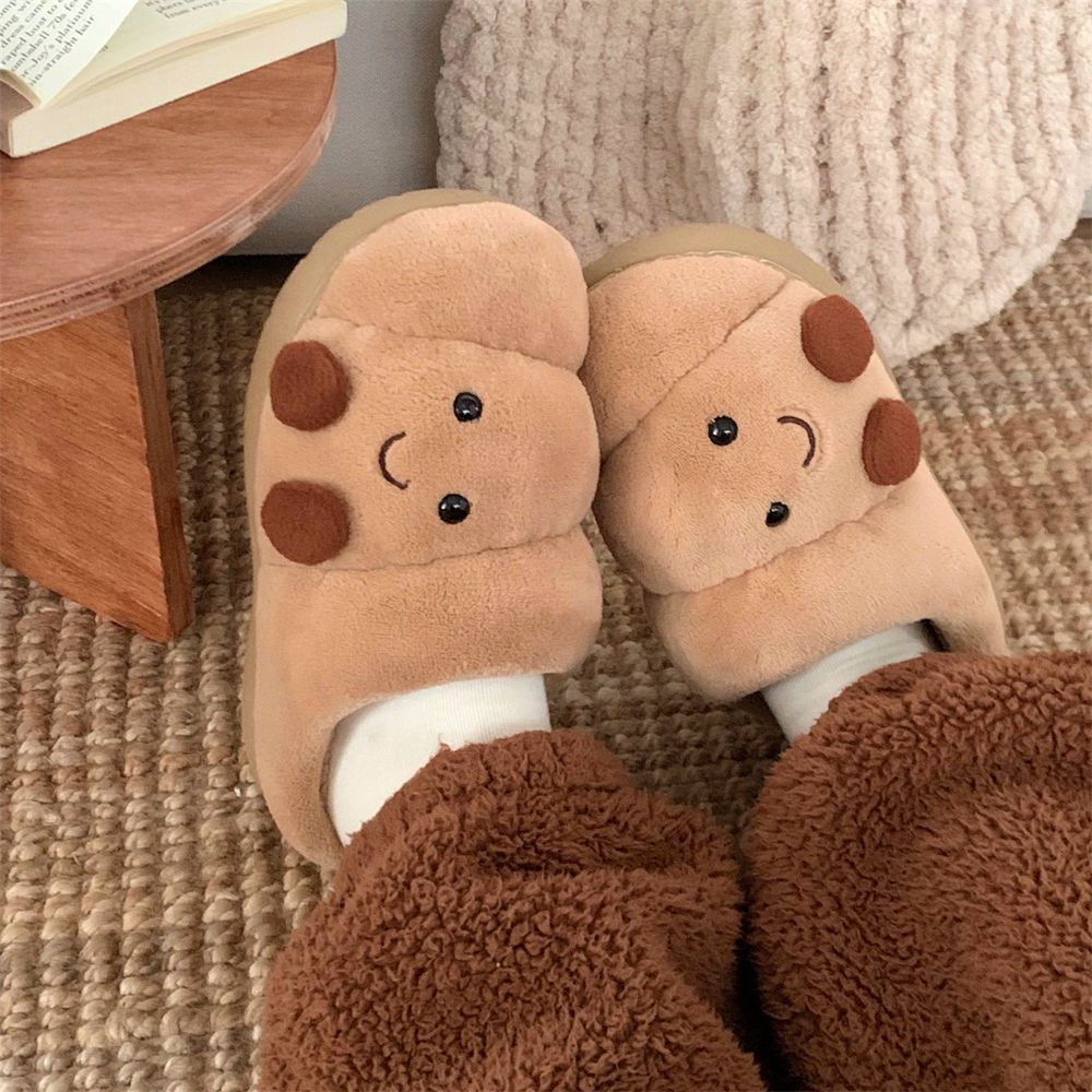 Pantufas de algodão para inverno, unissex, para usar em casa, com estampa fofa de croissant para casais.