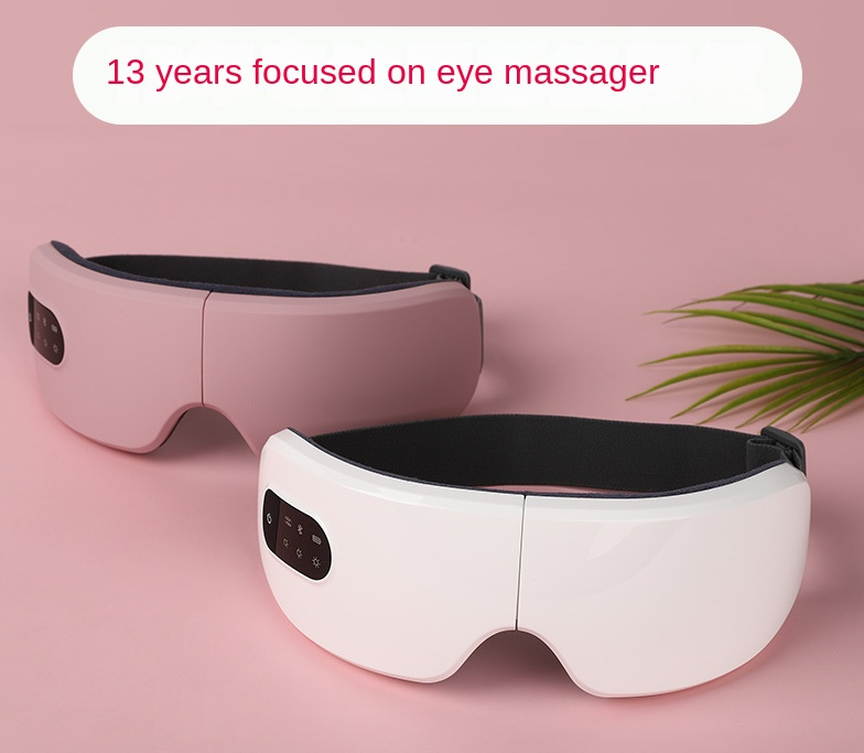 Aparelho de massagem ocular com terapia de calor e vibração, máscara ocular dobrável e recarregável para uso doméstico.