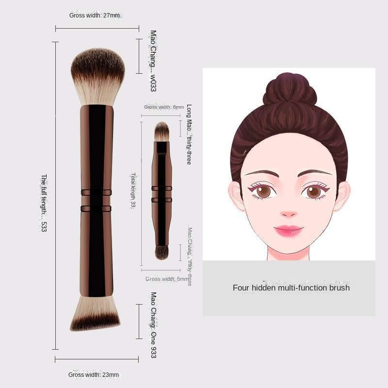 Pincel de maquiagem multifuncional oculto de quatro cabeças HG, pincel para pó, pincel para blush