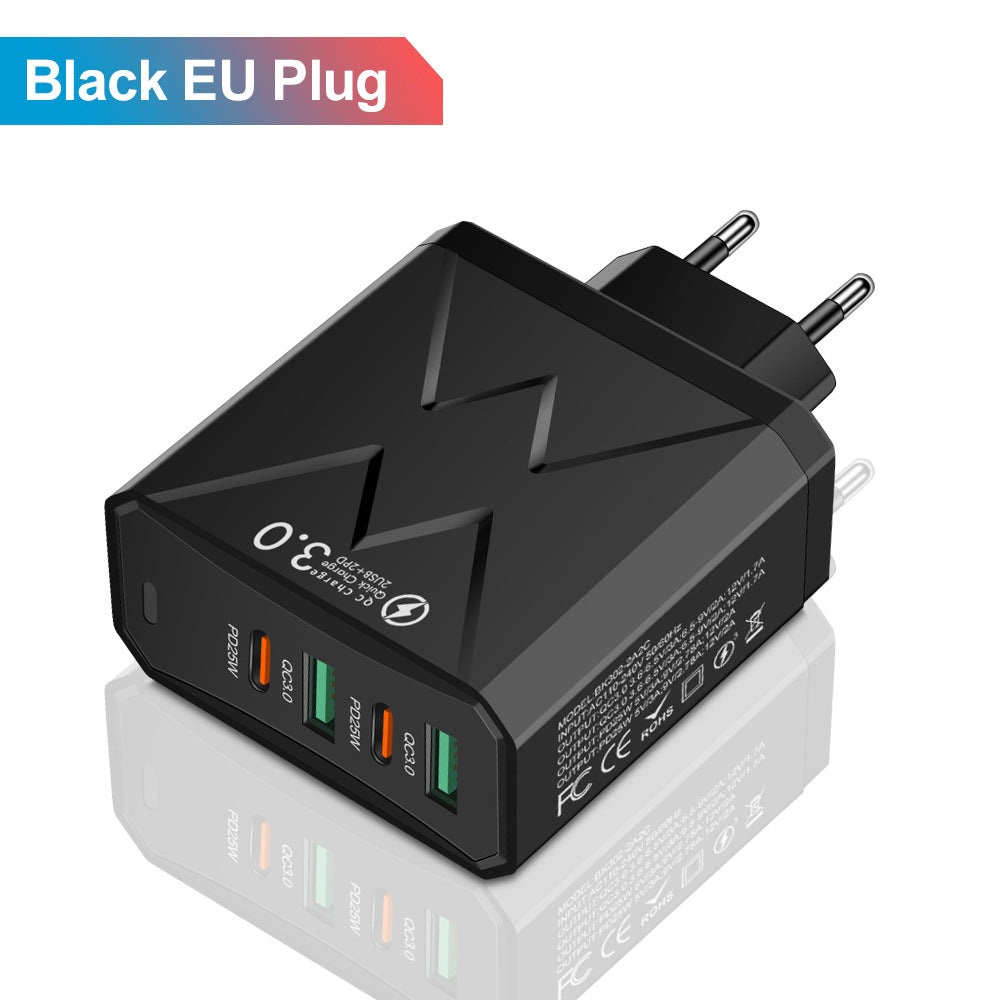 Carregador de celular 2USB+2PD, plugue para tablet, carregamento super rápido, fonte de alimentação multiportas