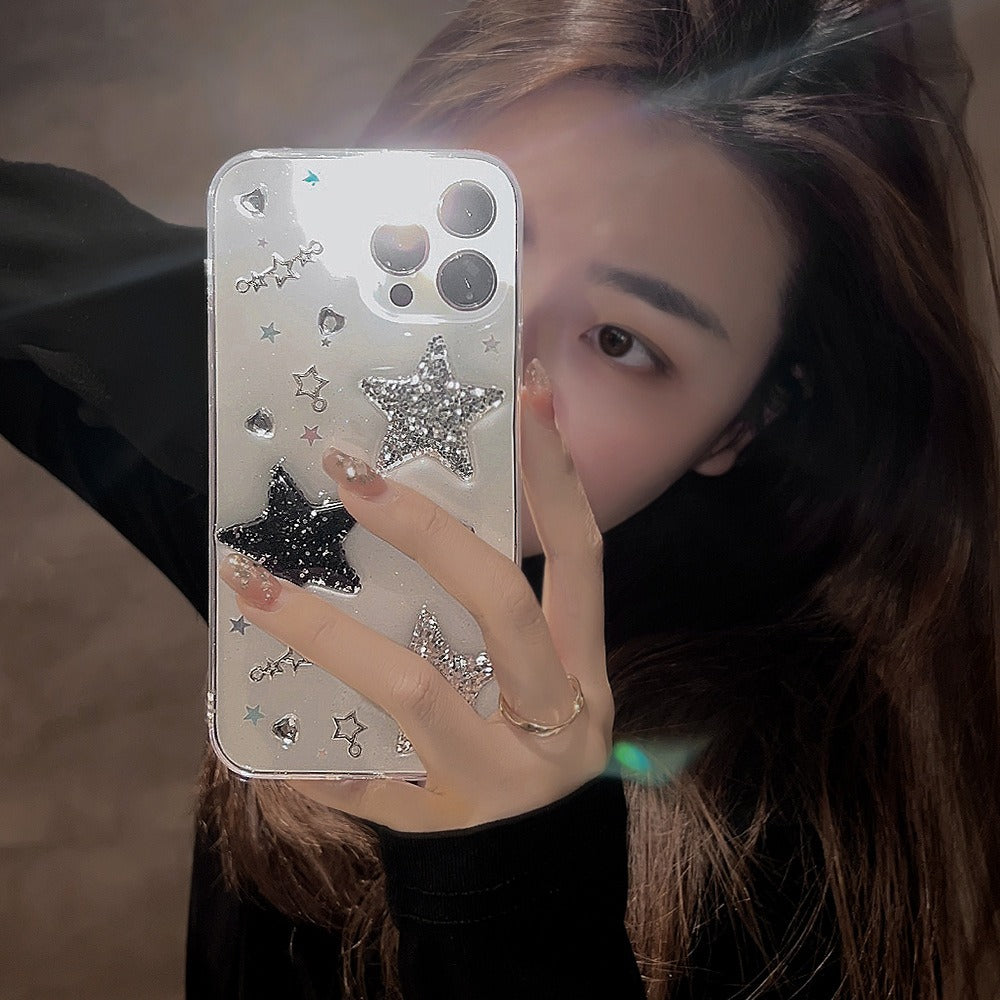 Capa para iPhone 14 com estampa de estrela 3D, design doce e moderno, compatível com Apple Phone, modelo 13 Drop Glue X/8, com design Spicy Girl 12/11 e compatível com iPhone 15 Pro Max.