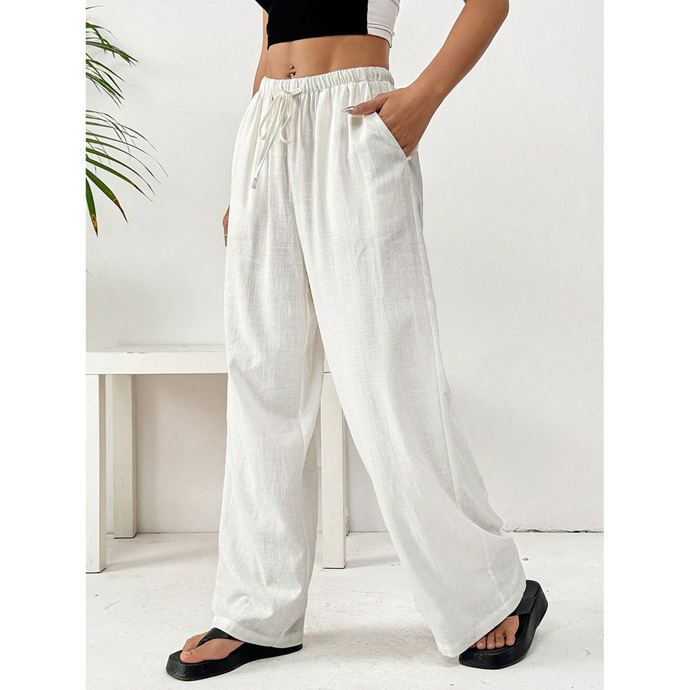 Calça reta casual folgada de pernas largas para mulheres