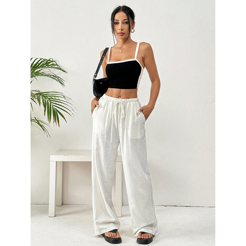 Calça reta casual folgada de pernas largas para mulheres