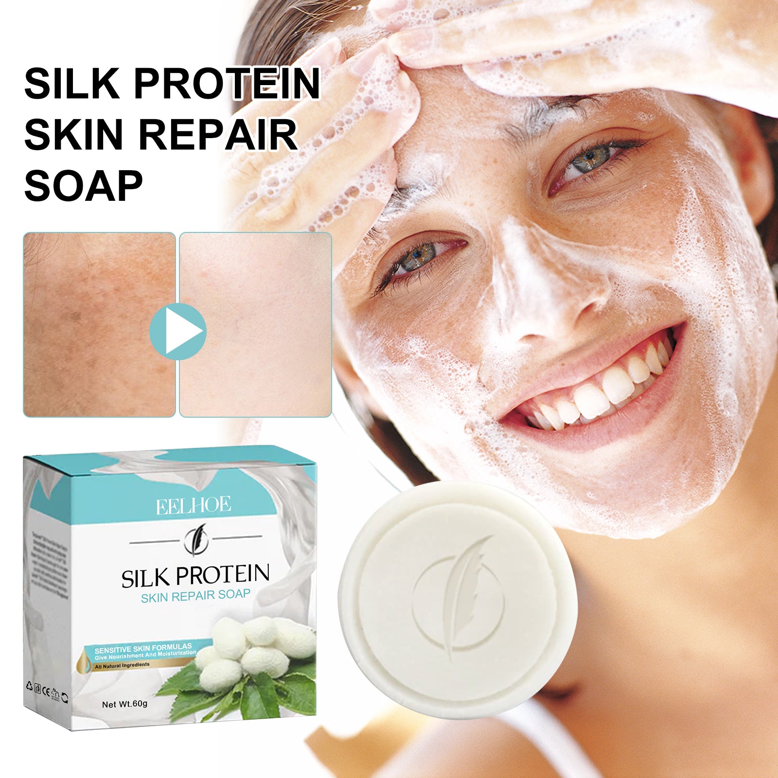 Sabonete de Limpeza Reparador de Proteínas EELHOE: Limpa os poros, clareia manchas escuras causadas por acne, hidrata e ilumina a pele do rosto.