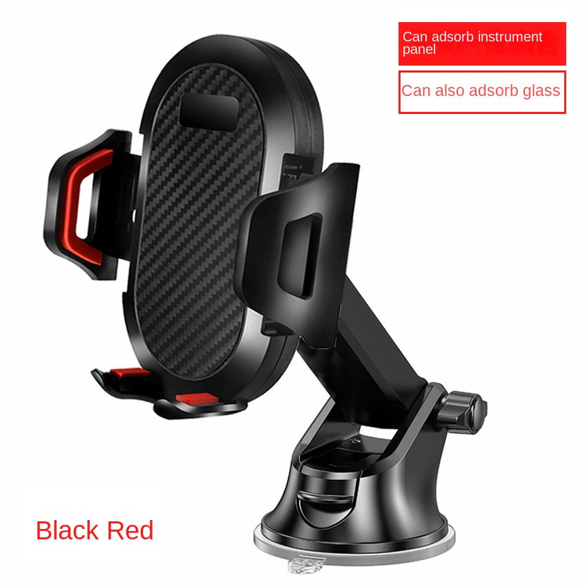 Suporte telescópico com ventosa para celular com trava automática e haste longa, ideal para saída de ar do carro e transmissões ao vivo.