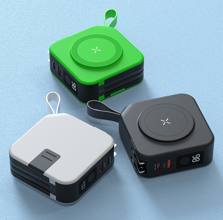 Carregador portátil sem fio magnético 5 em 1 de 22,5 W e 10000 mAh para viagens.