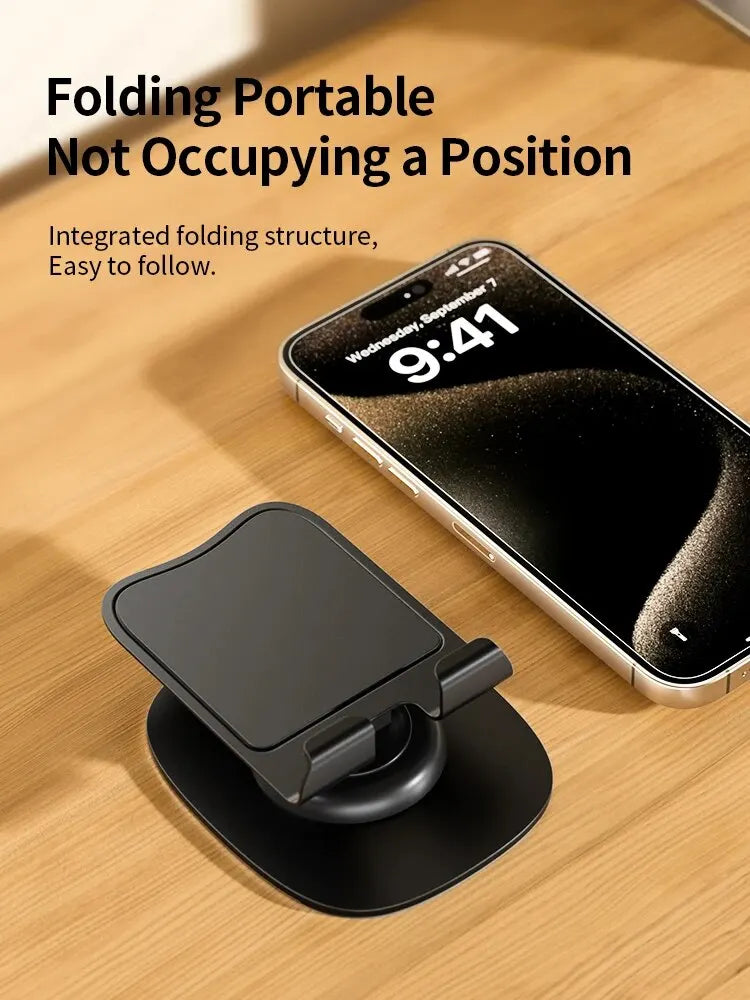 Suporte multifuncional dobrável e giratório 360° para celular, tablet e mesa.