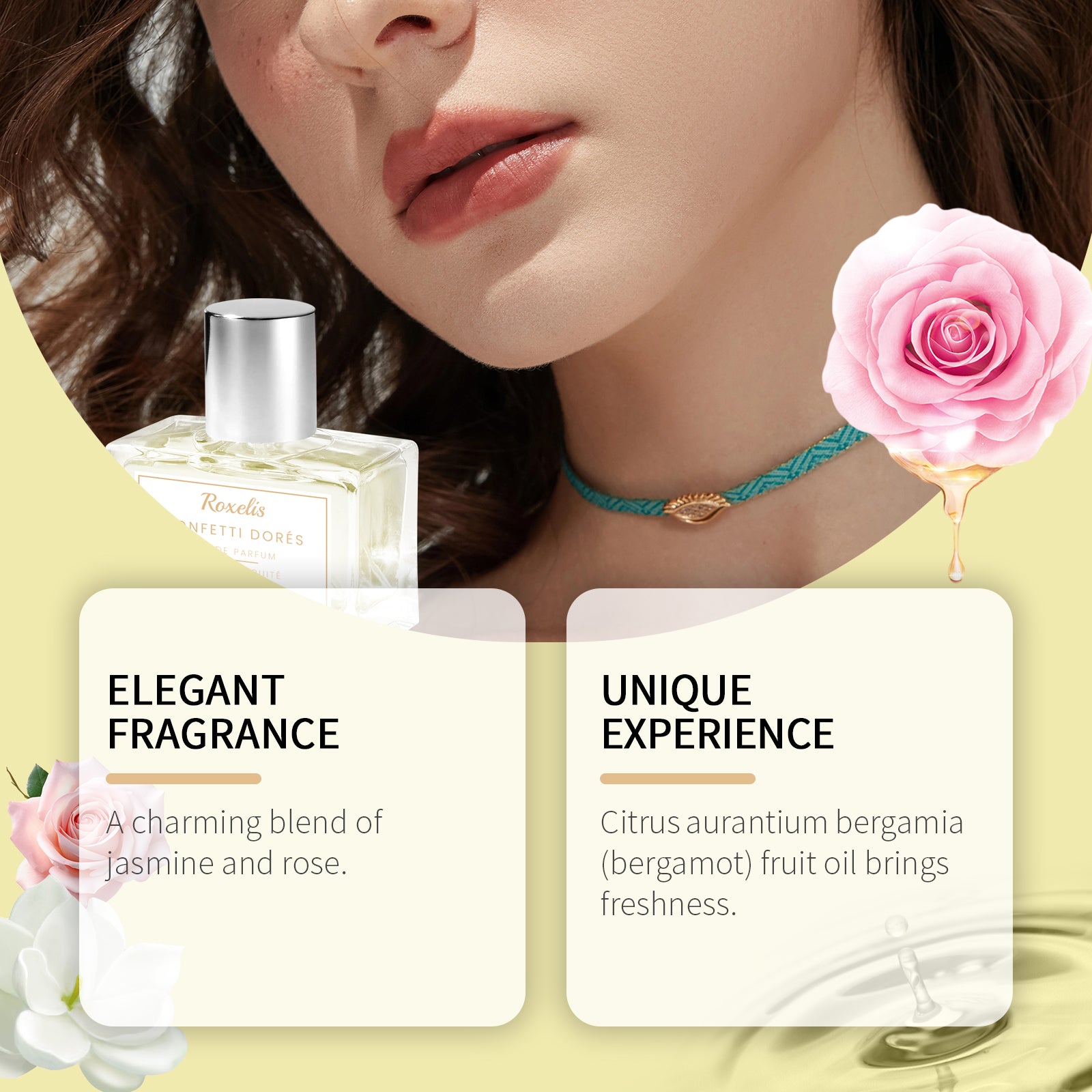 Roxelis Perfume Frutado de Sobremesa, Fragrância Floral Frutada, Perfume de Nicho, Perfume Fresco e Natural, Perfume para Encontros e Ambiente