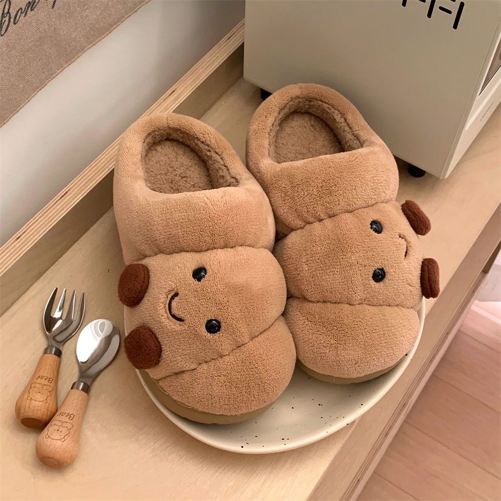 Pantufas de algodão para inverno, unissex, para usar em casa, com estampa fofa de croissant para casais.
