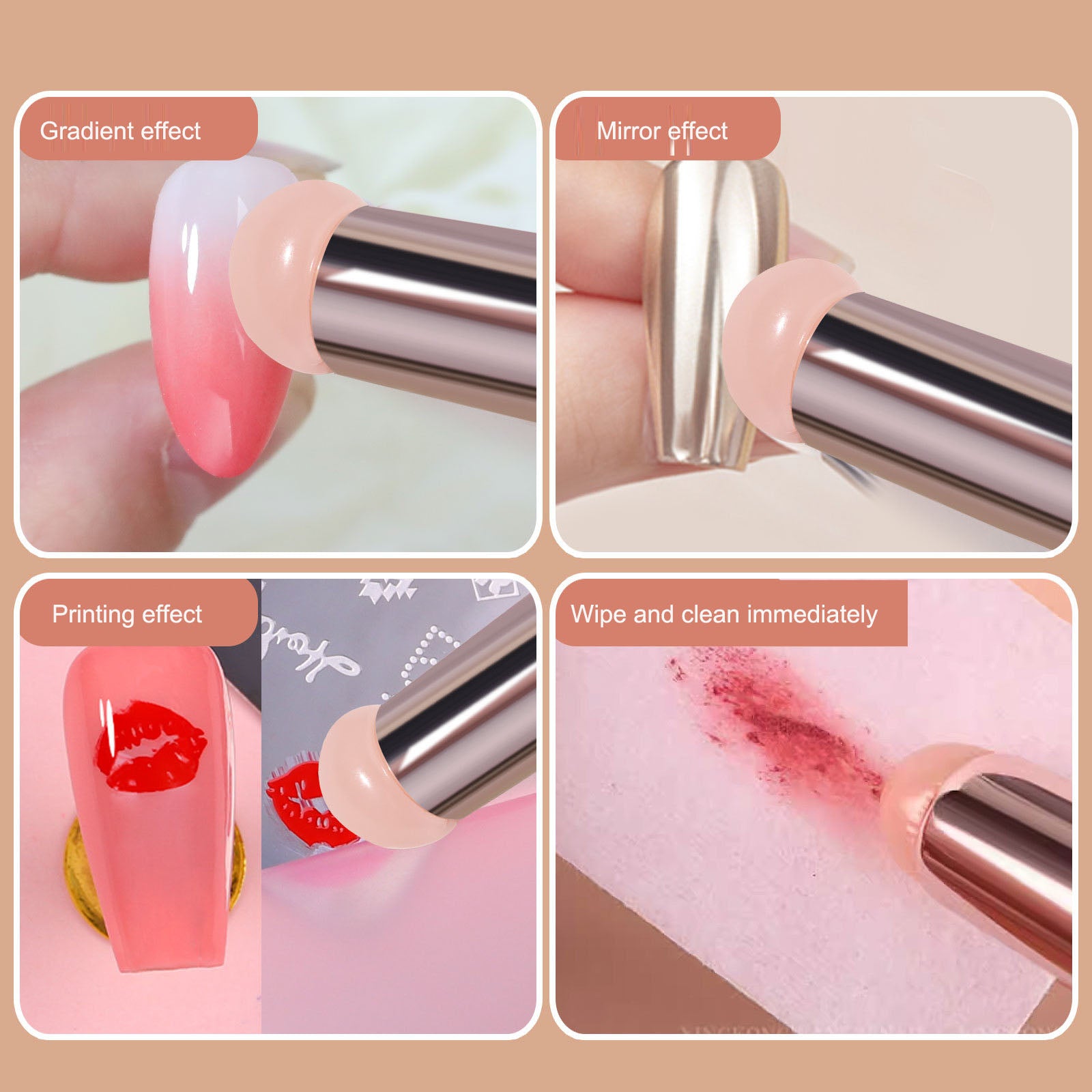 Gel para correção de unhas com efeito degradê e pincel de silicone.