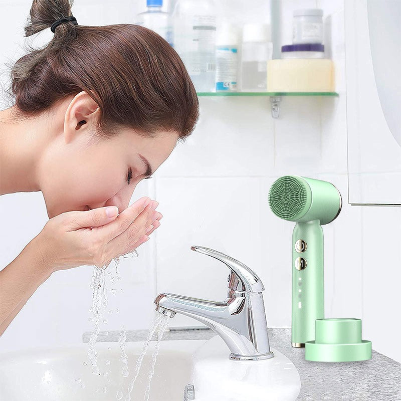 Limpador facial 6 em 1 com água quente e fria. Brush Ultrasonic Facial Cleanser Pore Cleaning Silicone Beauty Instrument