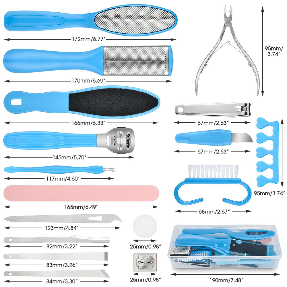 Conjunto de manicure e pedicure HISOME com 18 peças, incluindo placa para os pés, lixadeira para remover pele morta, cortador de unhas e removedor de calosidades.