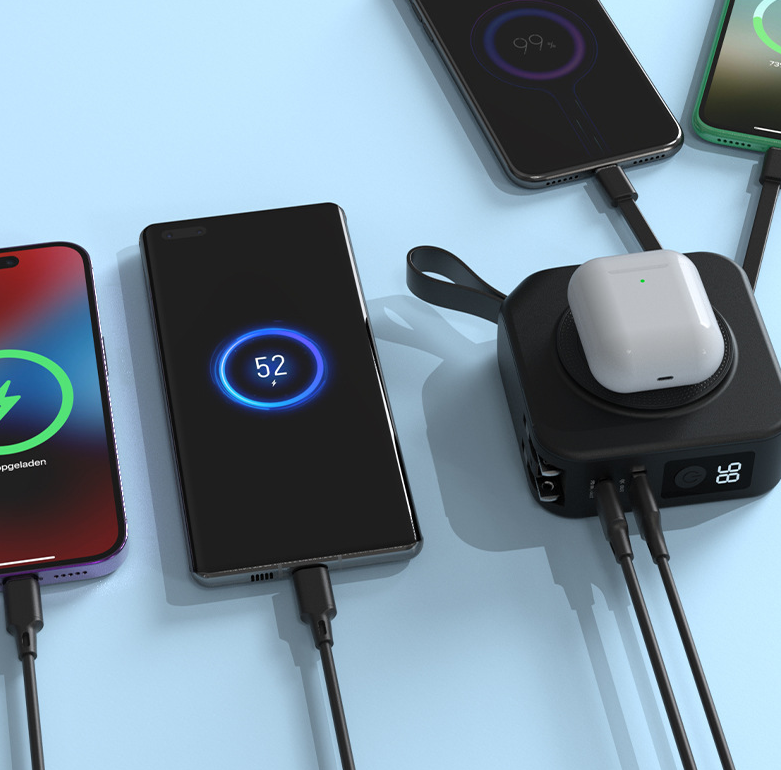 Carregador portátil sem fio magnético 5 em 1 de 22,5 W e 10000 mAh para viagens.