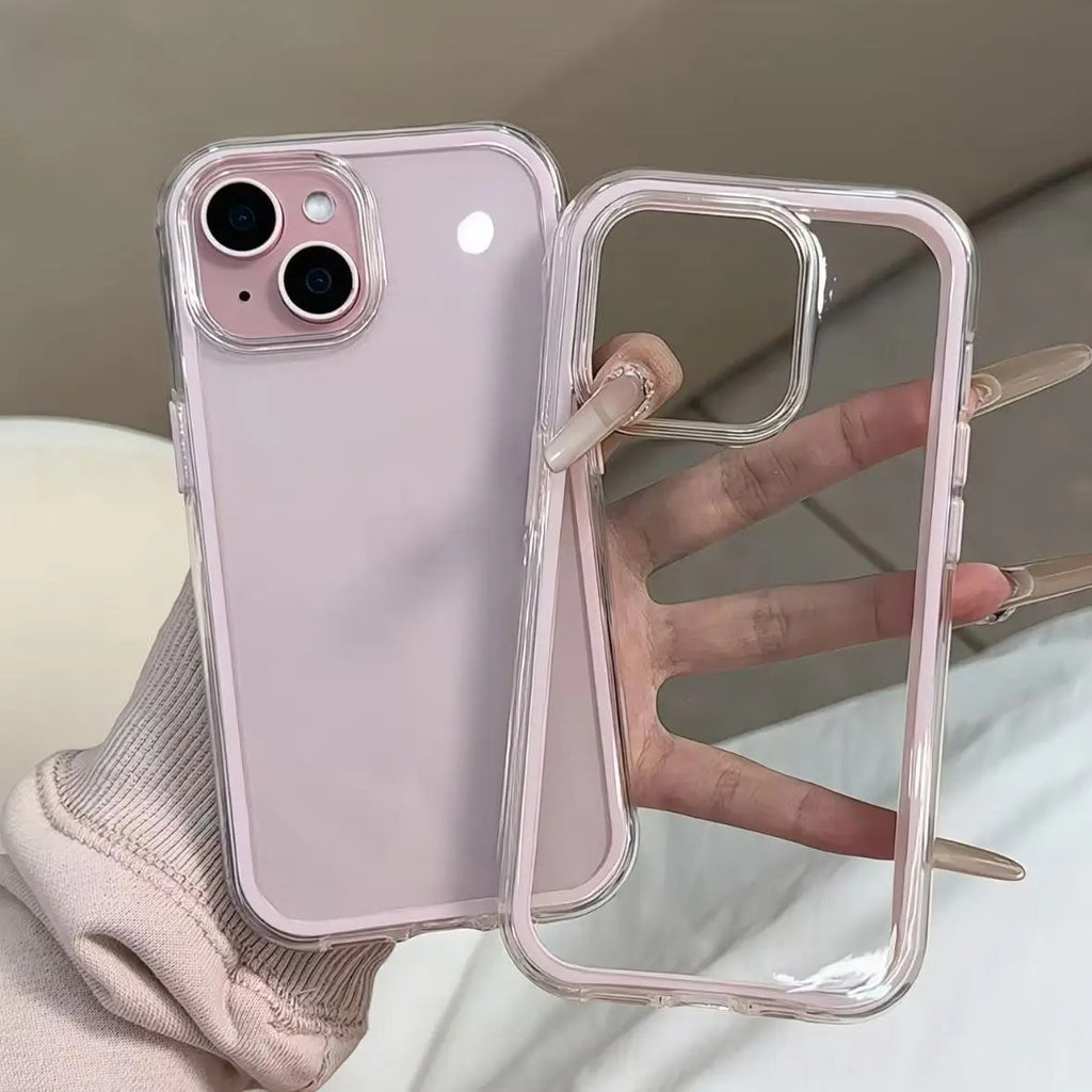 Capa para celular Apple 17 ProMax 2 em 1, cor sólida, borda transparente, proteção contra quedas para iPhone 15, 14 e 16.