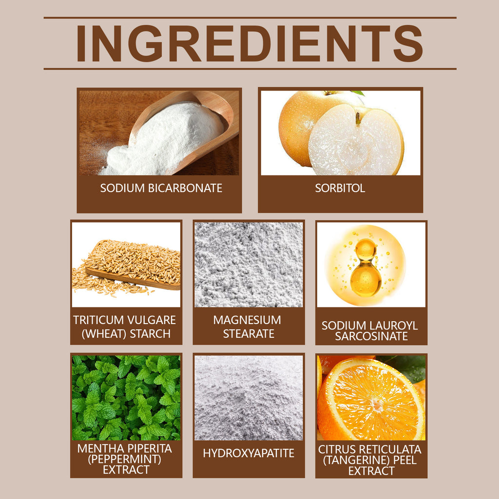 Pó dental Oralhoe Tangerine Peel: limpeza suave, remove manchas, hálito fresco, cuidado bucal e para um sorriso saudável.