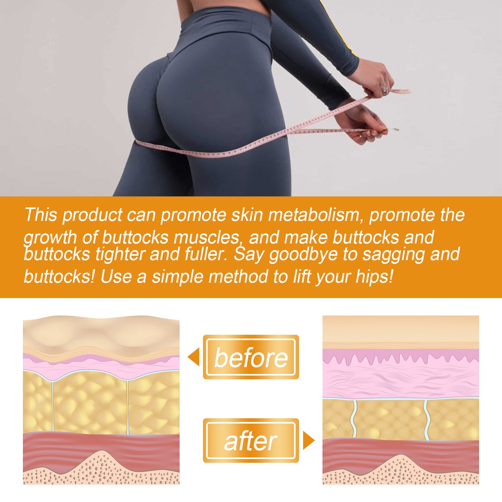 West&Month Collagen Butt Lift: Firmeza da Pele dos Glúteos, Lifting de Quadril e Lifting de Bumbum em Formato de Pêssego