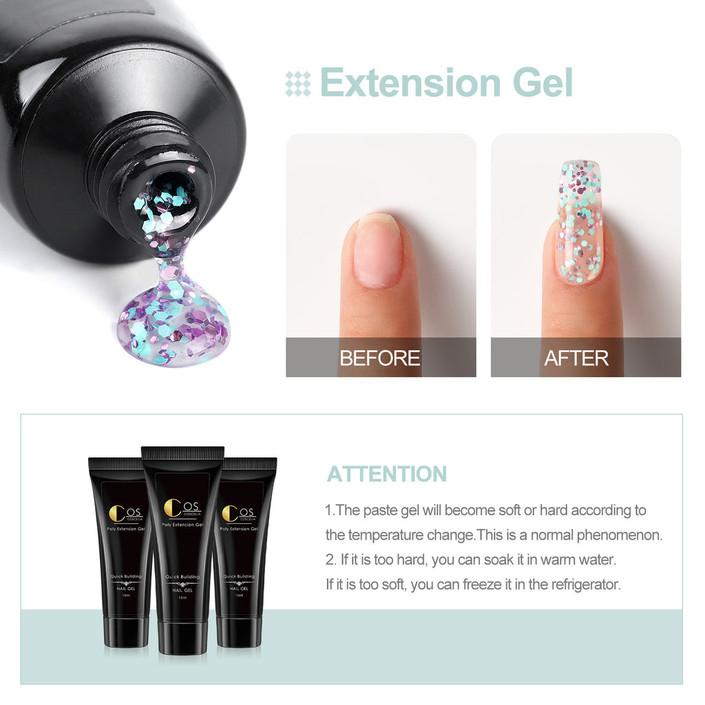 Cola para extensão de unhas de cristal indolor, sólida, sem papel, com proteção UV, para extensão rápida e fototerapia.