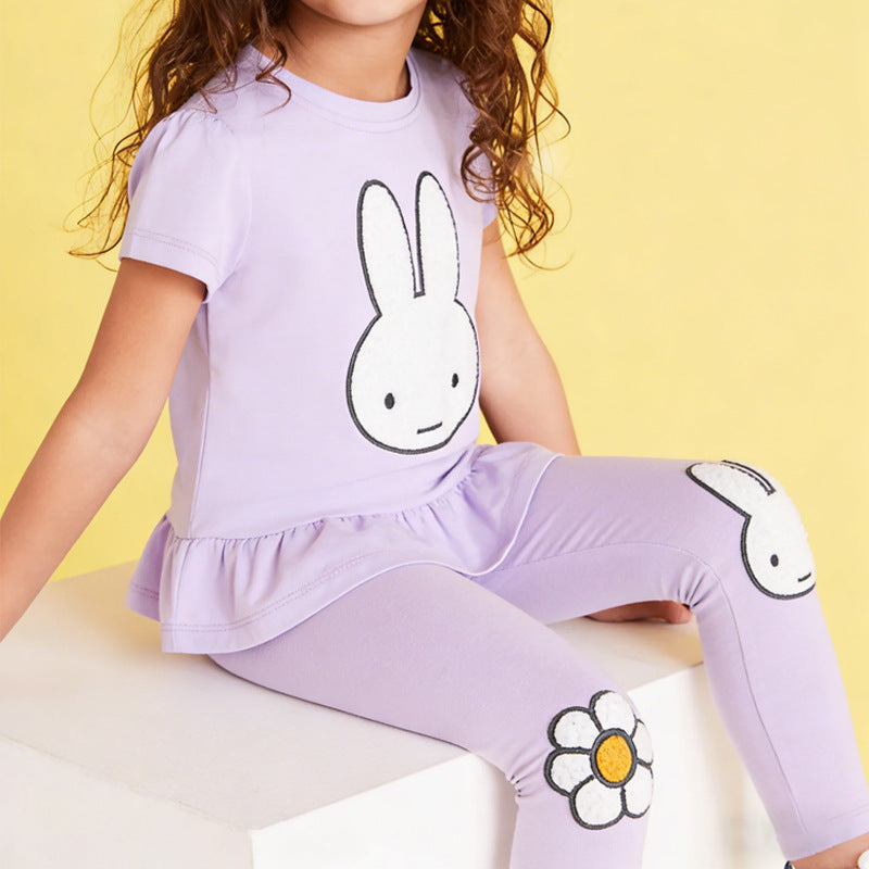 Conjunto de blusa de manga curta com gola redonda
