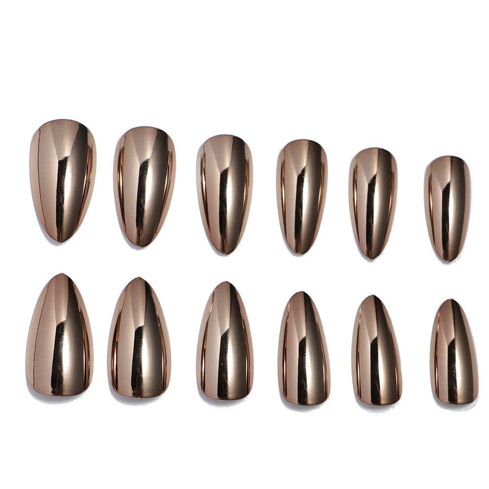 Unhas postiças removíveis estilo europeu e americano com acabamento eletroplástico bronze para manicure.