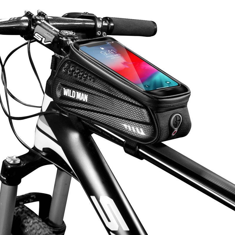 WILD MAN Bolsa rígida para bicicleta, bolsa frontal para quadro de bicicleta de montanha, bolsa para celular com tela sensível ao toque, bolsa para tubo superior, bolsa de selim, equipamento de ciclis