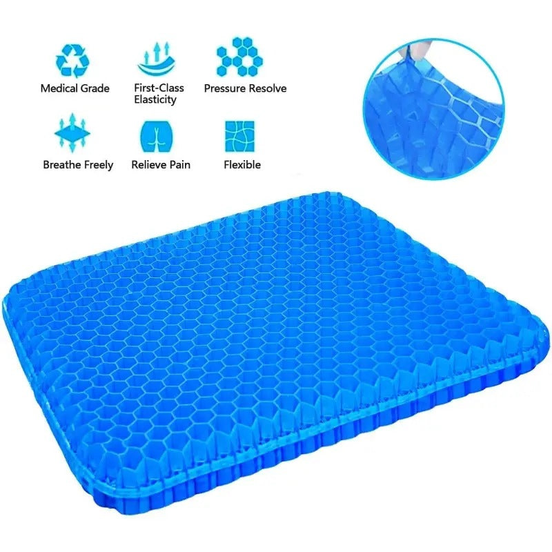 Almofada de assento de gel espessa e grande com capa antiderrapante, almofada em formato de colmeia para alívio da dor no quadril e cóccix, para uso em carro e escritório.