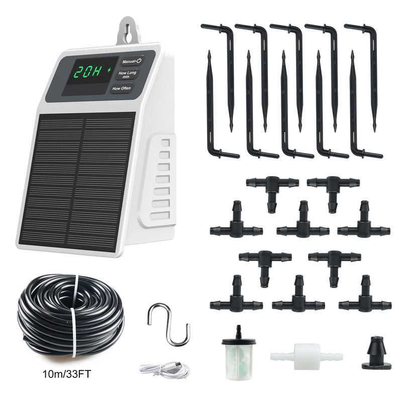 Sistema de Irrigação Solar por Gotejamento - Temporizador de Rega Automática para Plantas Suspensas, Varandas e Estufas