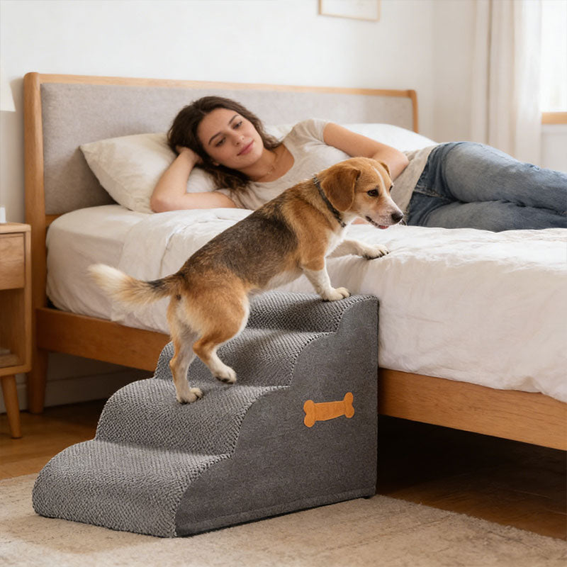 Rampa de escada para cães com alça em formato de osso – Degraus seguros para cães idosos, facilita o acesso ao sofá e à cama, protege as articulações.